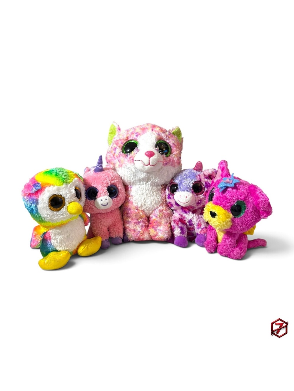 Big Eye Plush Bundle Lot of 5 Unicorn Cat Owl Colorful Fantasy Animals